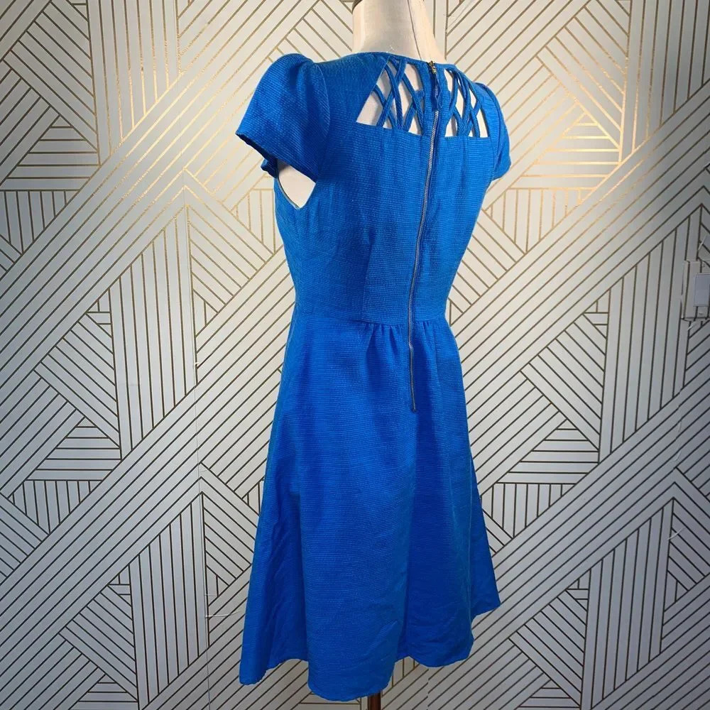 Anthropologie Maeve Aria Dress Fit & Flare Short Sleeve Cut Out Neck Blue Size 0 - Picture 6 of 10